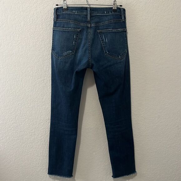 FRAME Denim Le Boy Jeans High Rise Burnett Raw Hem w Slit Gold Rivets, Size 25 - Picture 9 of 12